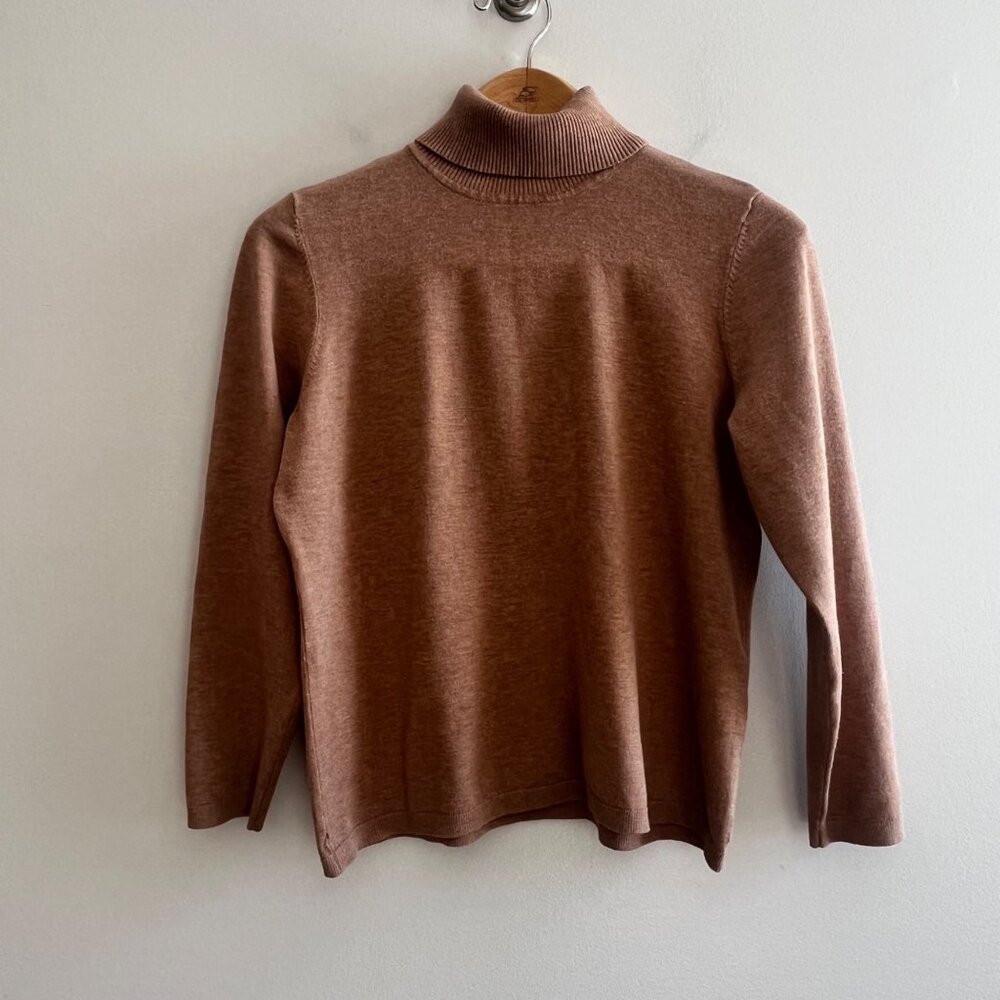 Chicos Turtleneck Sweater Womens L Tan Lightweight Preppy